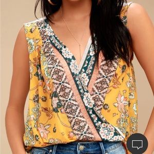 Free People Havana Golden Yellow Floral Print
Sleeveless Surplice Top